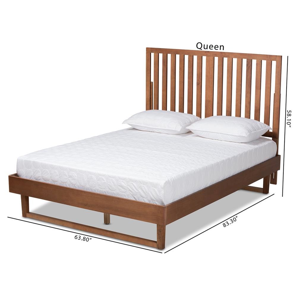 Marin Modern and Contemporary Walnut Brown Finished Wood Queen Size Platform Bed. Picture 20