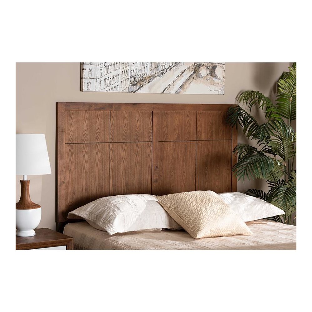 Transitional and Rustic Ash Walnut Finished Wood Queen Size Headboard. Picture 3