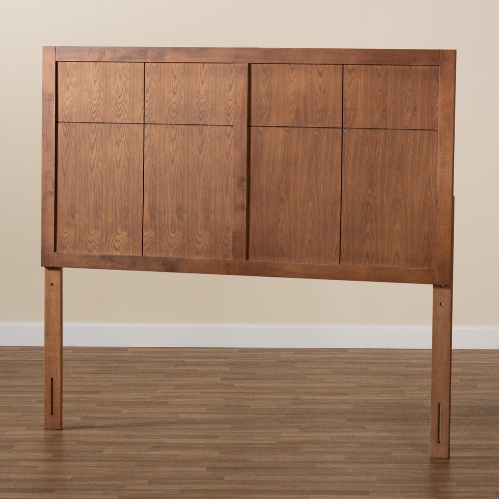 Transitional and Rustic Ash Walnut Finished Wood Queen Size Headboard. Picture 11
