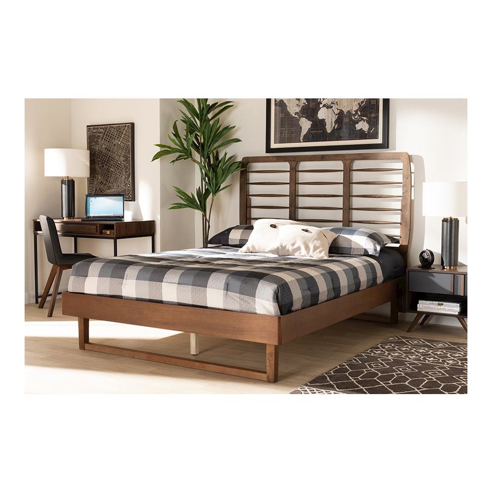 Lucie Modern and Contemporary Walnut Brown Finished Wood Queen Size Platform Bed. Picture 6