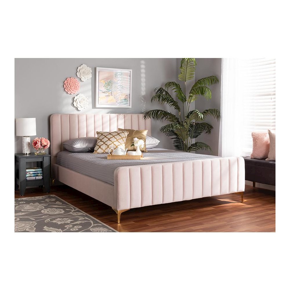 Gold Finished Queen Size Platform Bed. Picture 6