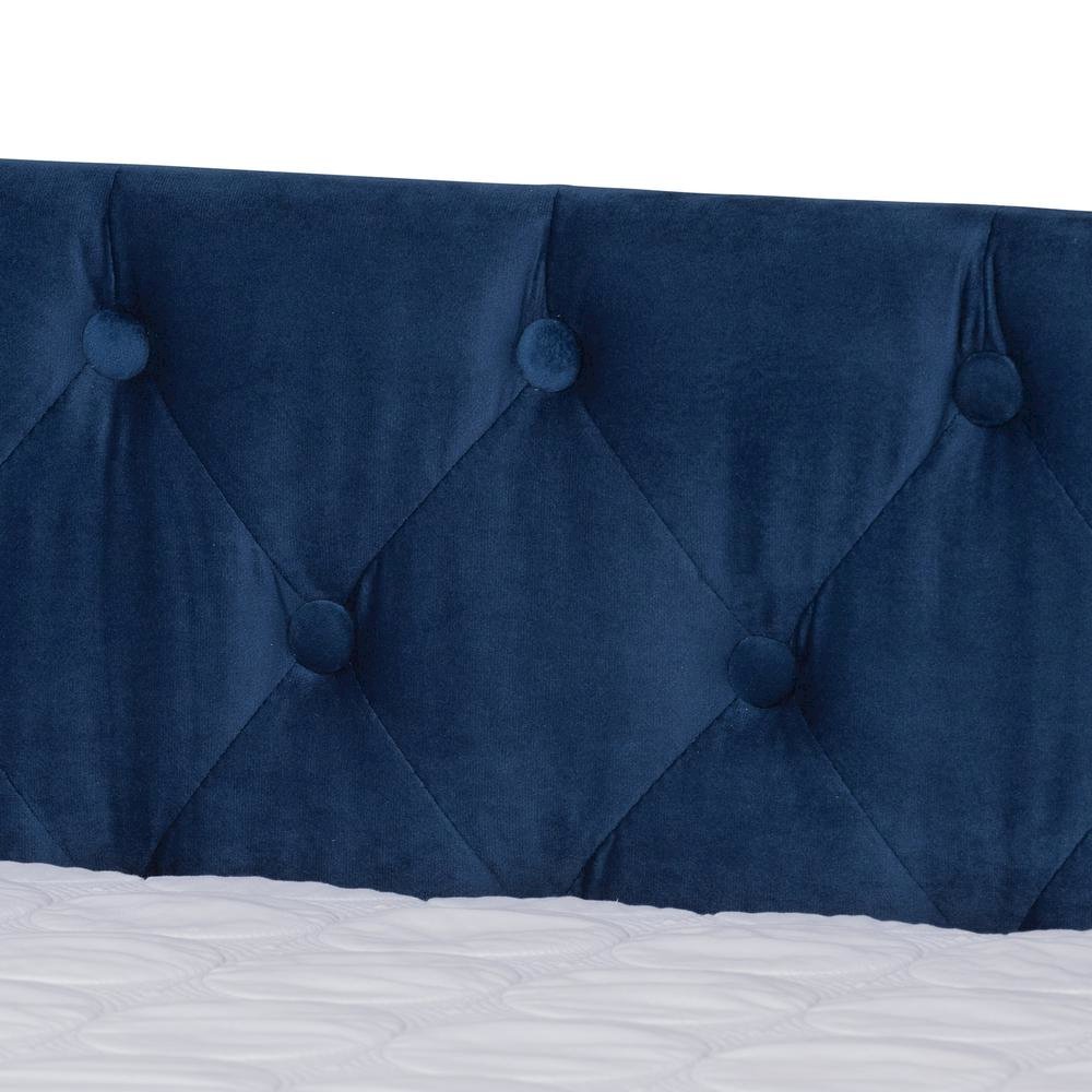 Navy Blue Velvet Fabric Upholstered Queen Size Daybed with Trundle. Picture 18
