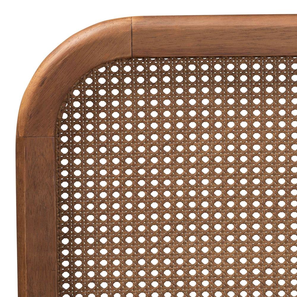Walnut Brown Finished Wood and Synthetic Rattan Queen Size Platform Bed. Picture 17