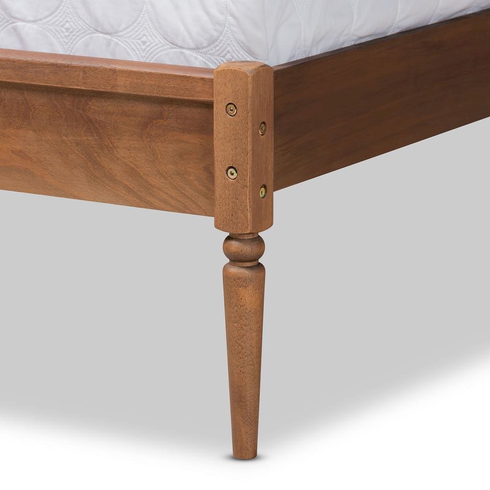 Walnut Brown Finished Wood Queen Size Platform Bed. Picture 16