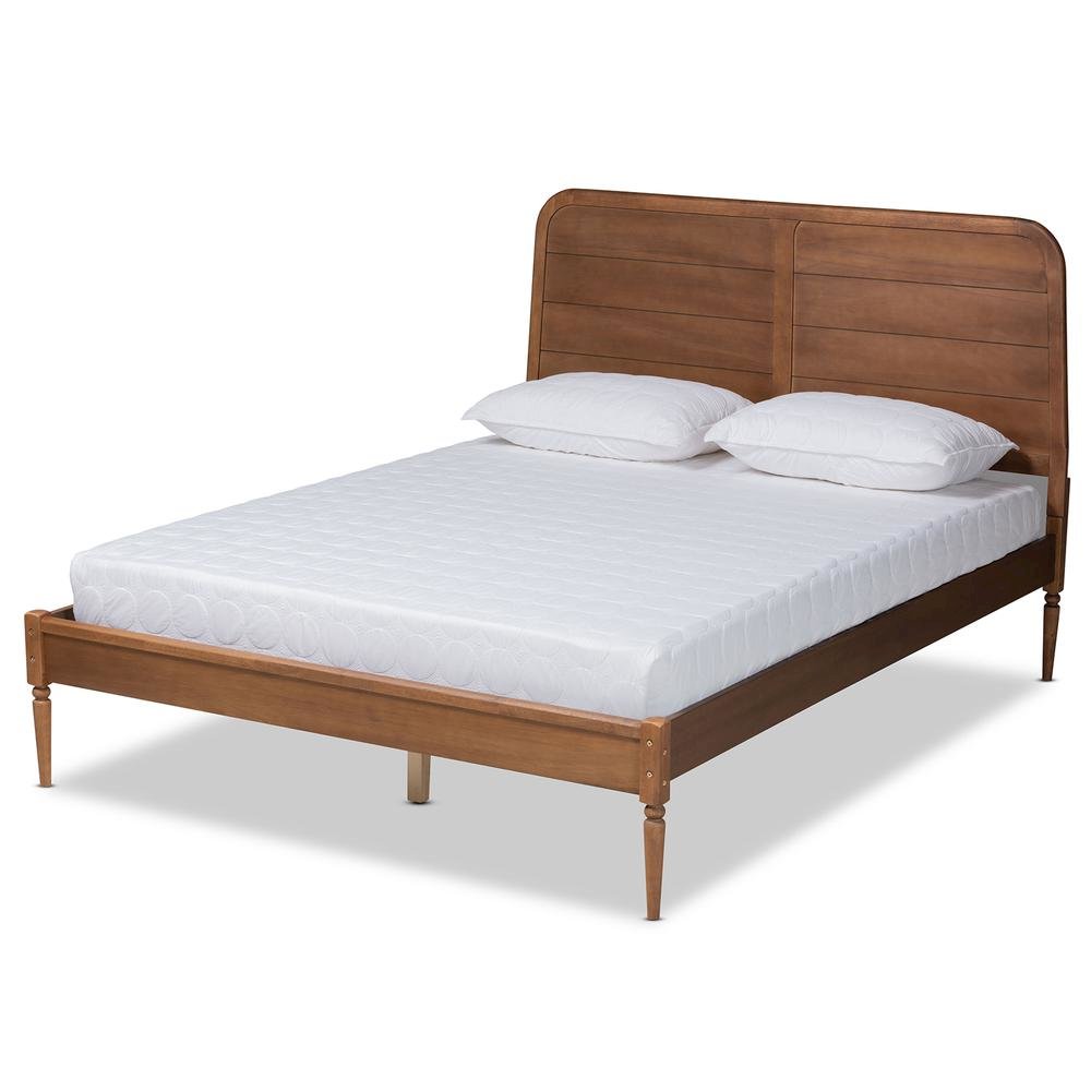 Traditional Walnut Brown Finished Wood Queen Size Platform Bed. Picture 12