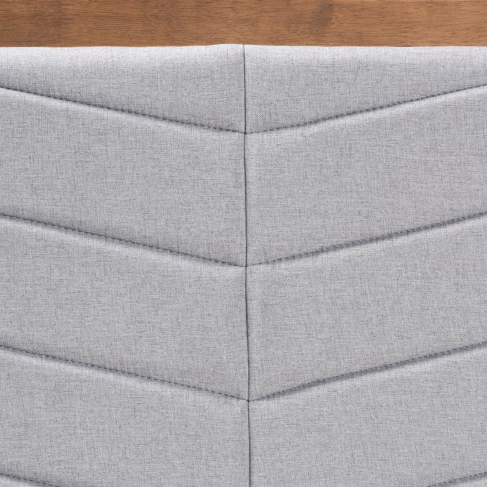 Light Grey Fabric Upholstered and Walnut Brown Finished Wood King Size Headboard. Picture 12