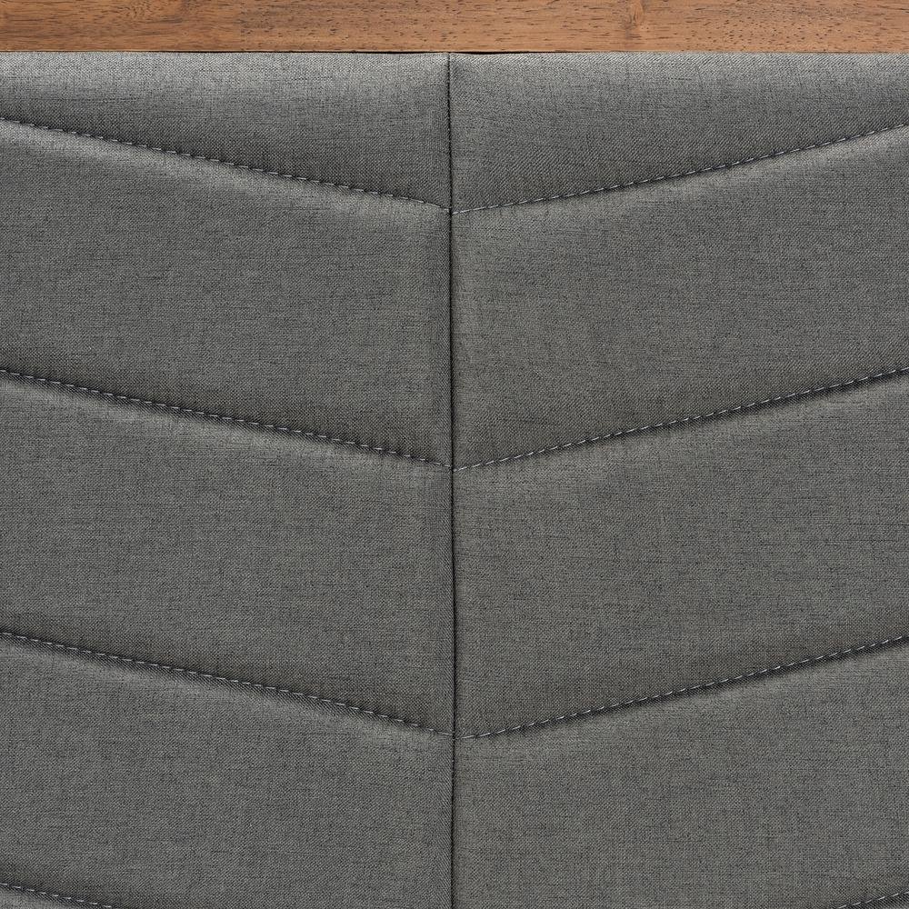 Dark Grey Fabric Upholstered and Walnut Brown Finished Wood King Size Headboard. Picture 12