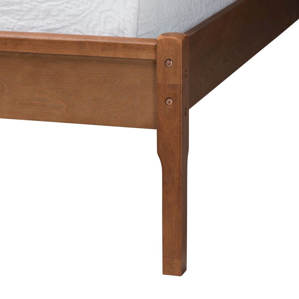 Walnut Brown Finished Wood and Natural Rattan Queen Size Platform Bed. Picture 15