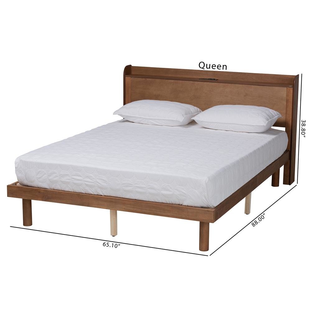Walnut Brown Finished Wood Queen Size Platform Bed with Charging Station. Picture 22