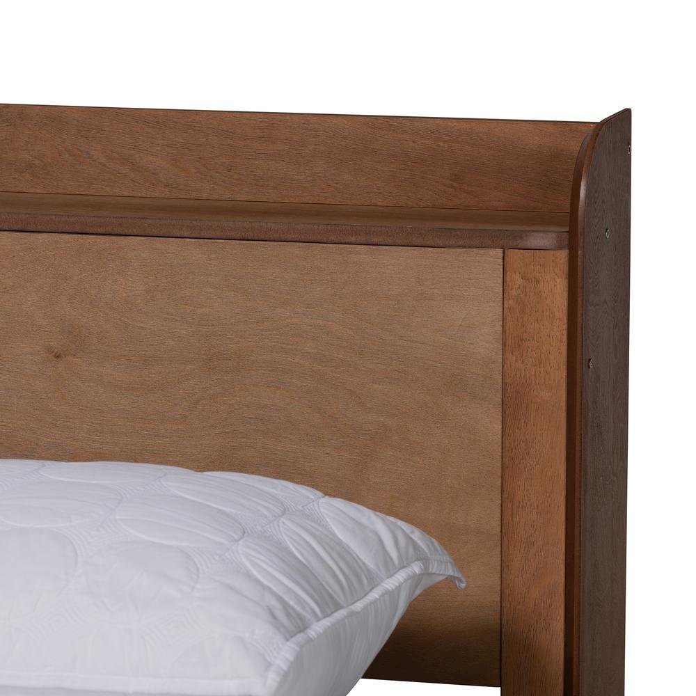 Walnut Brown Finished Wood Queen Size Platform Bed with Charging Station. Picture 15
