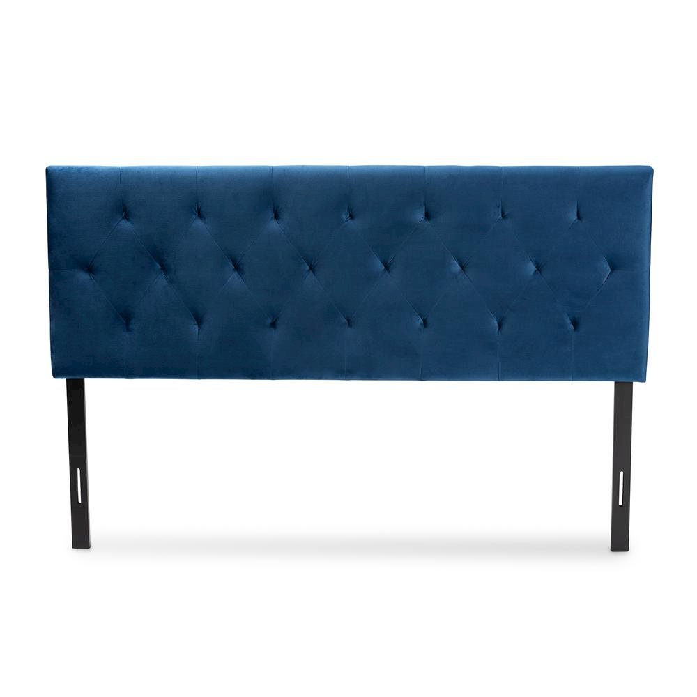 Navy Blue Velvet Fabric Upholstered Queen Size Headboard. Picture 10