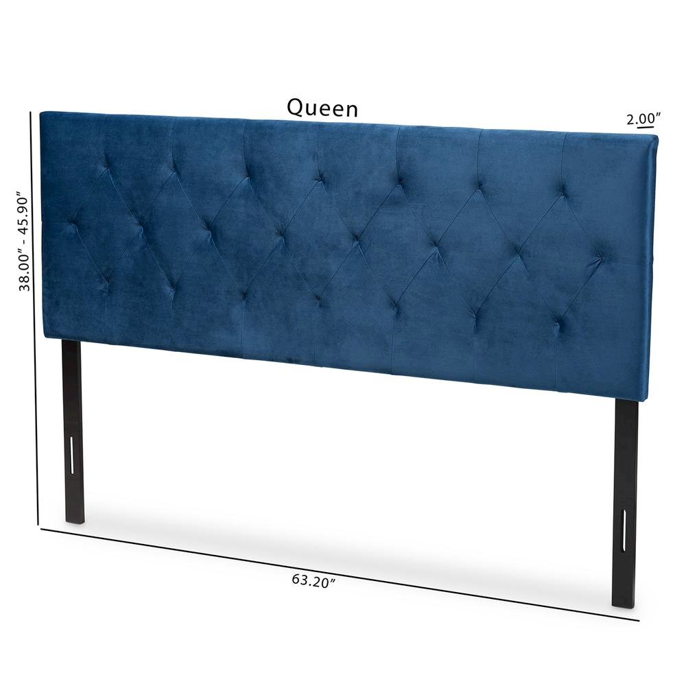 Navy Blue Velvet Fabric Upholstered Queen Size Headboard. Picture 15