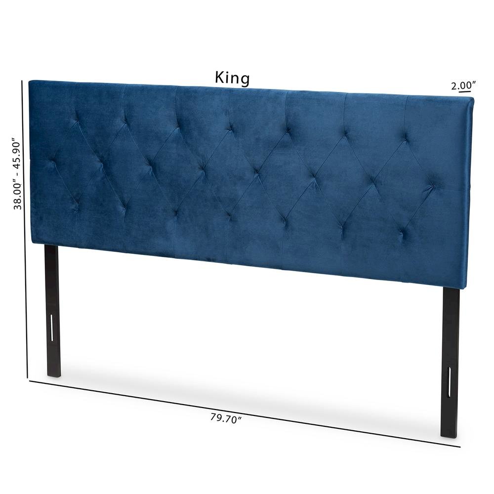 Navy Blue Velvet Fabric Upholstered Queen Size Headboard. Picture 16