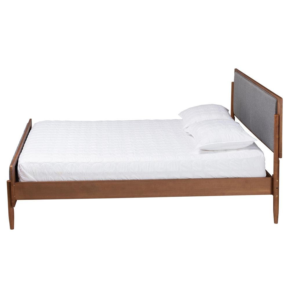 Grey Fabric and Ash Walnut Finished Wood King Size Platform Bed. Picture 12