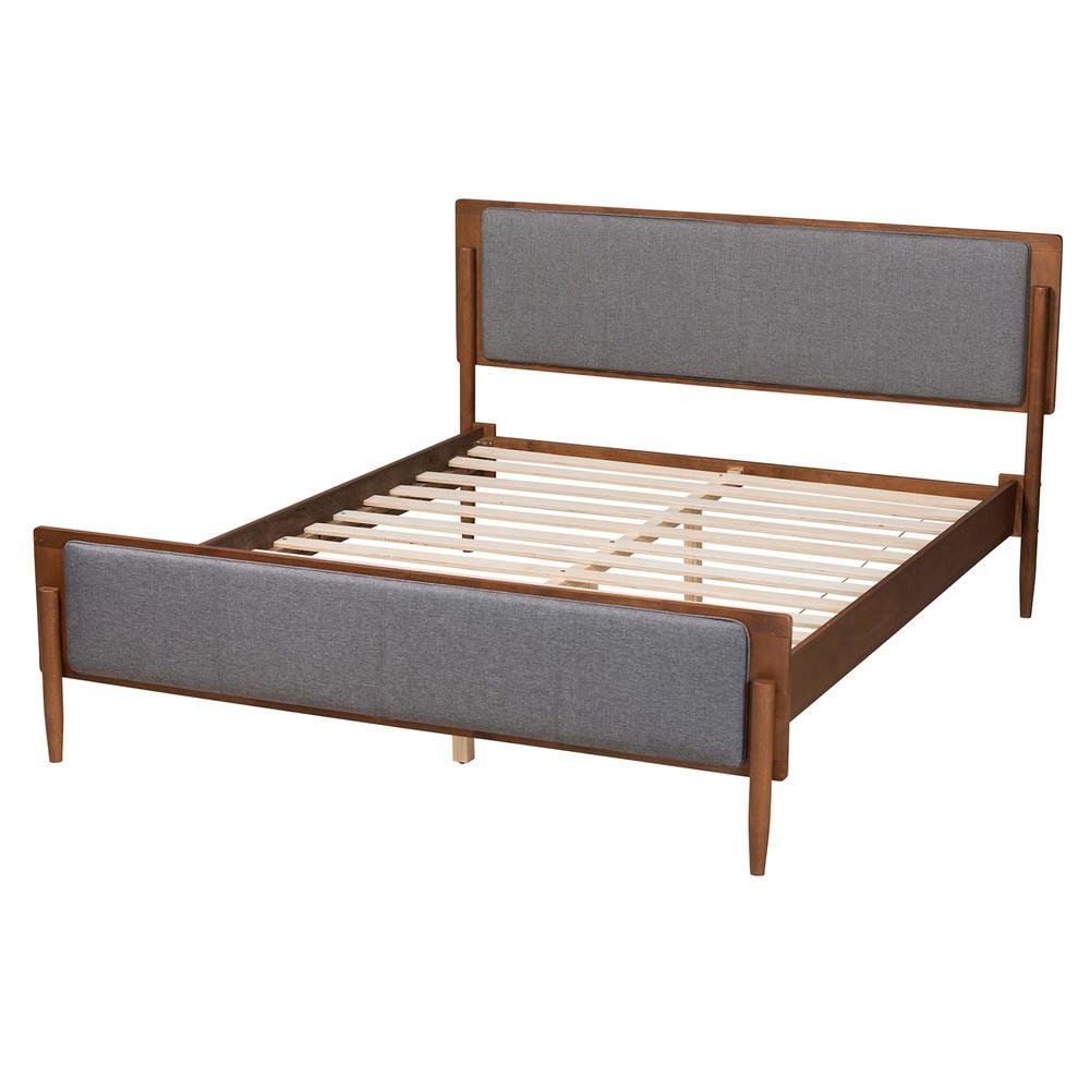 Grey Fabric and Ash Walnut Finished Wood King Size Platform Bed. Picture 13