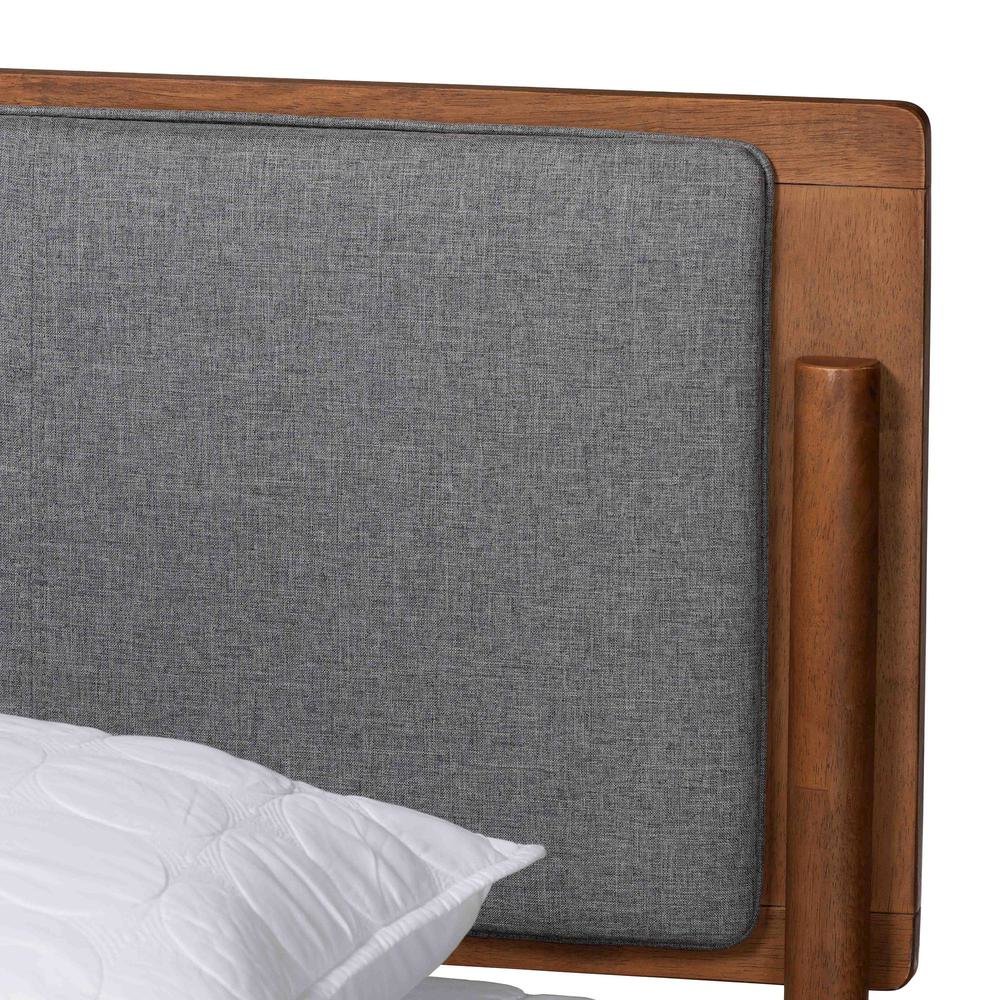 Grey Fabric and Ash Walnut Finished Wood King Size Platform Bed. Picture 14
