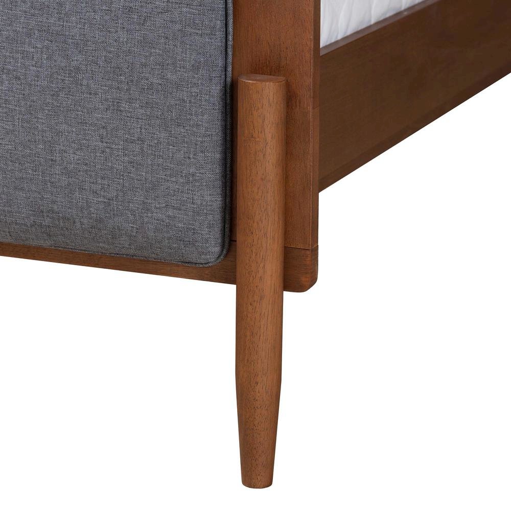 Grey Fabric and Ash Walnut Finished Wood King Size Platform Bed. Picture 15