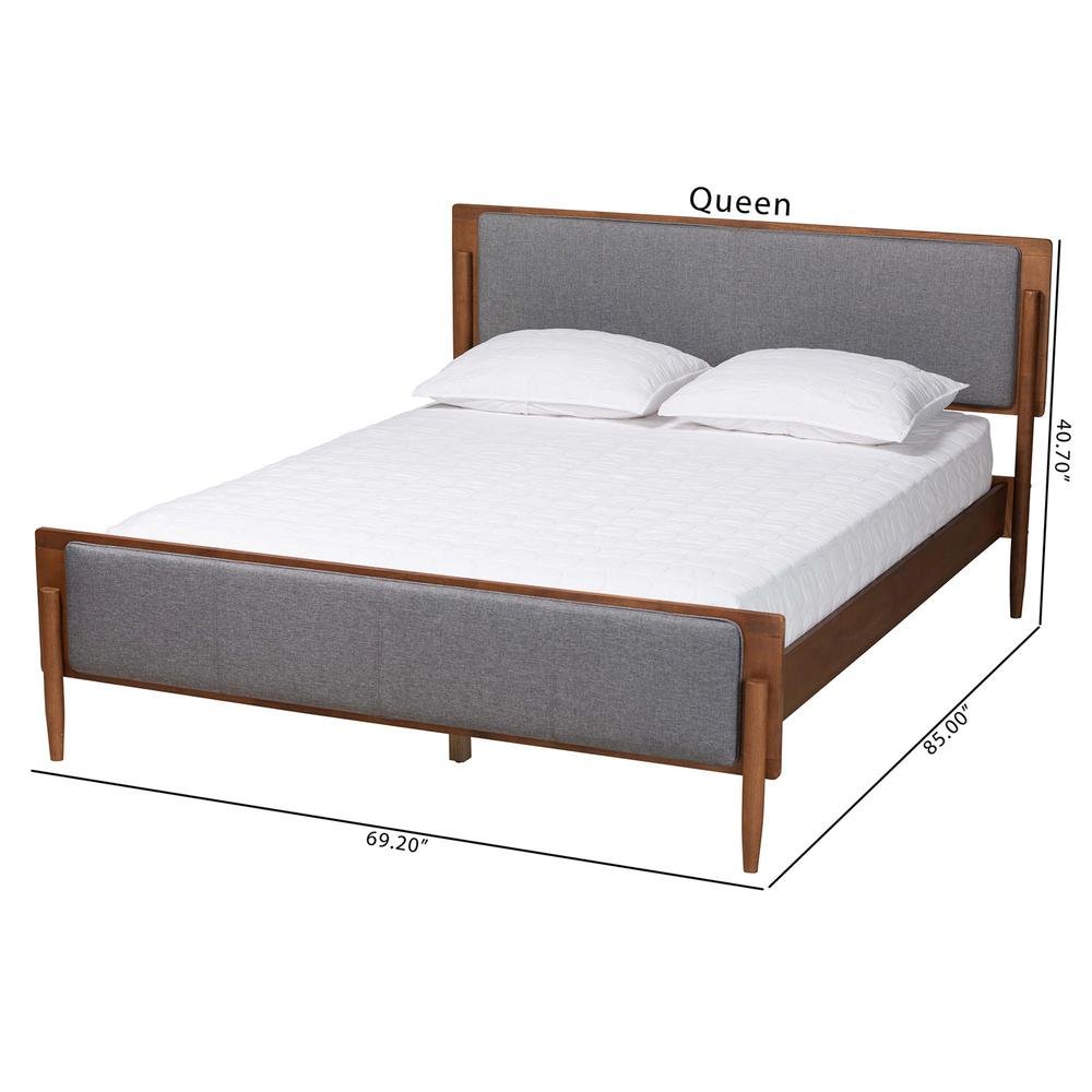 Grey Fabric and Ash Walnut Finished Wood King Size Platform Bed. Picture 19