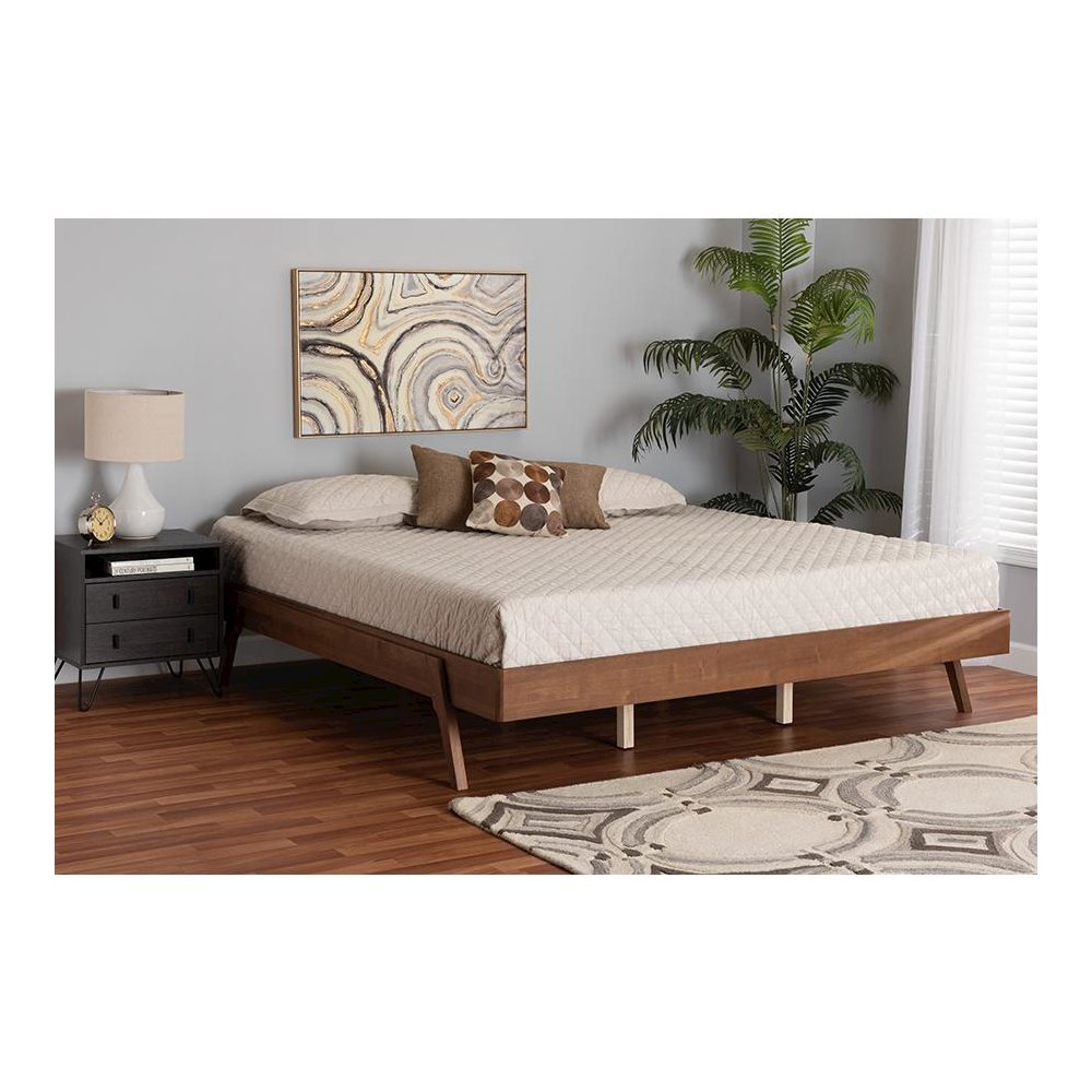 Sarita Mid-Century Modern Ash Walnut Finished Wood King Size Bed Frame. Picture 6
