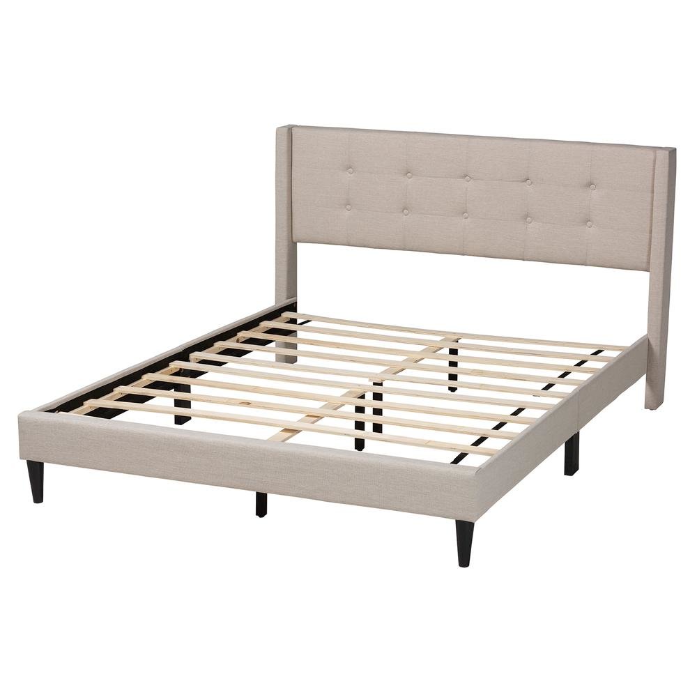 Transitional Beige Fabric Upholstered Queen Size Platform Bed. Picture 13