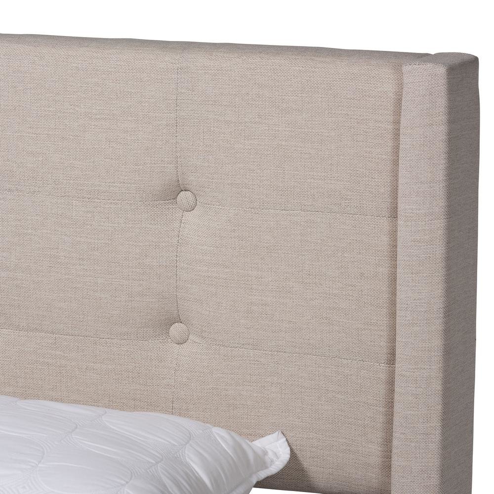 Transitional Beige Fabric Upholstered Queen Size Platform Bed. Picture 14