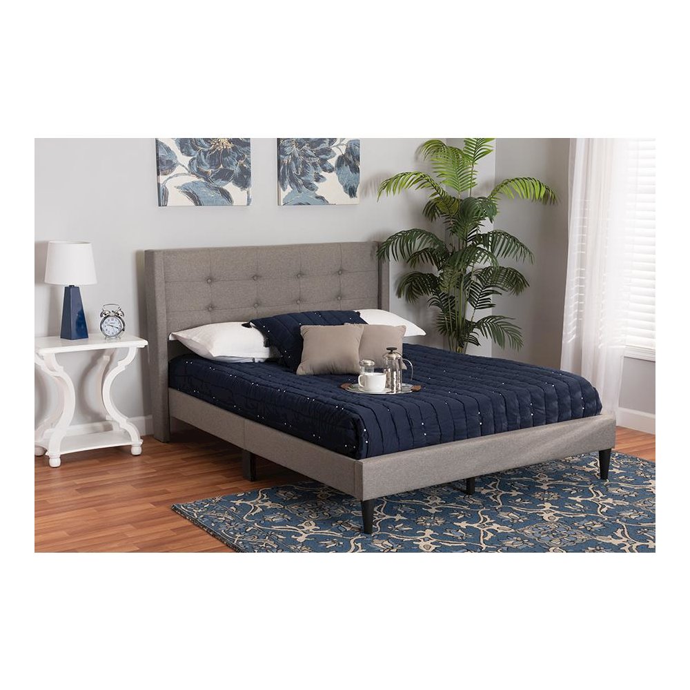Transitional Grey Fabric Upholstered Queen Size Platform Bed. Picture 7