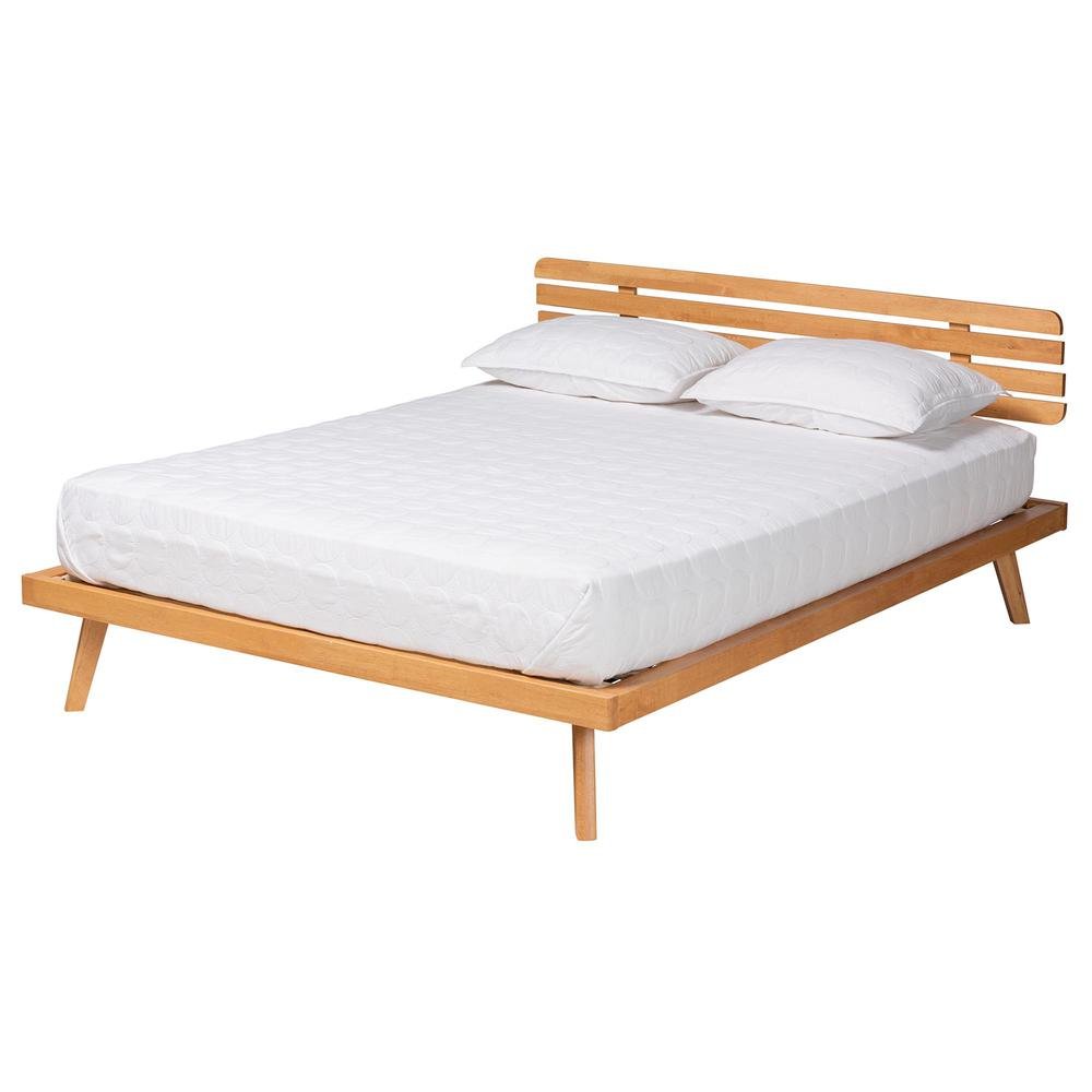 Joaquin Modern Japandi Rustic Brown Finished Wood Queen Size Platform Bed. Picture 11