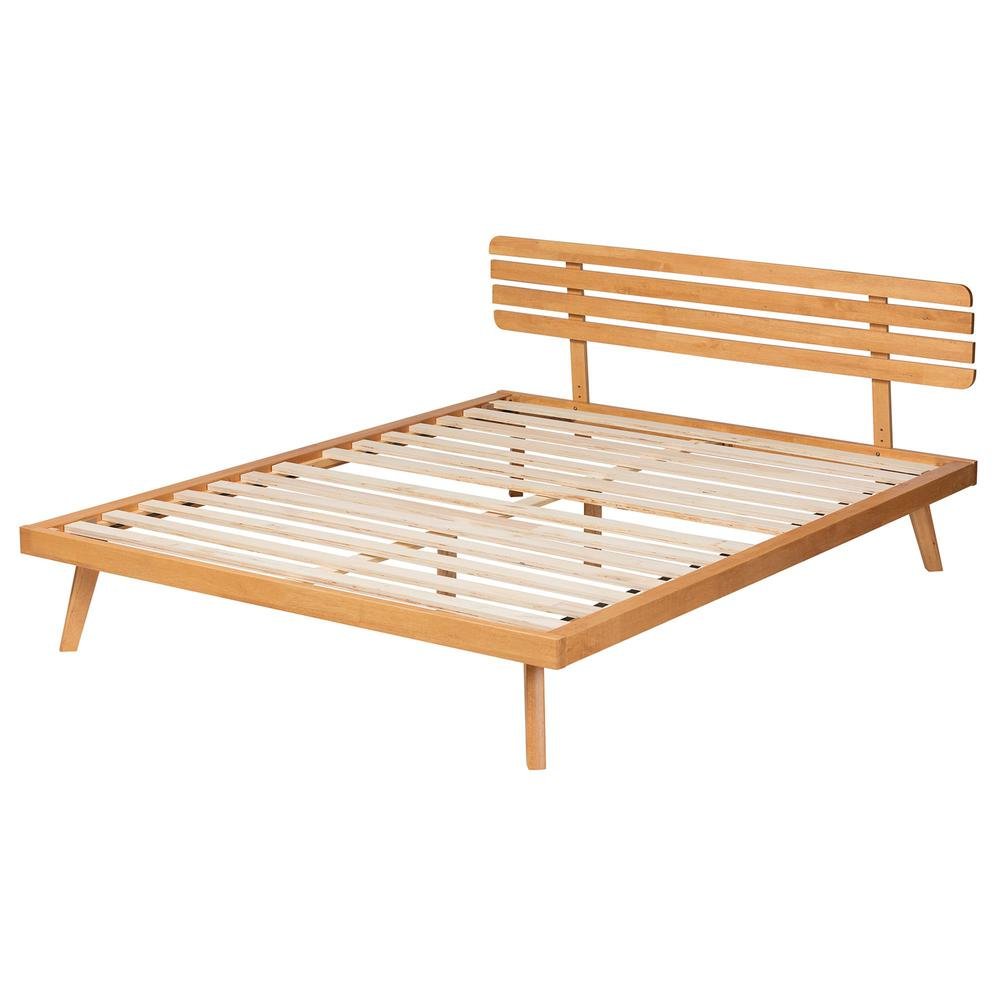 Joaquin Modern Japandi Rustic Brown Finished Wood Queen Size Platform Bed. Picture 13