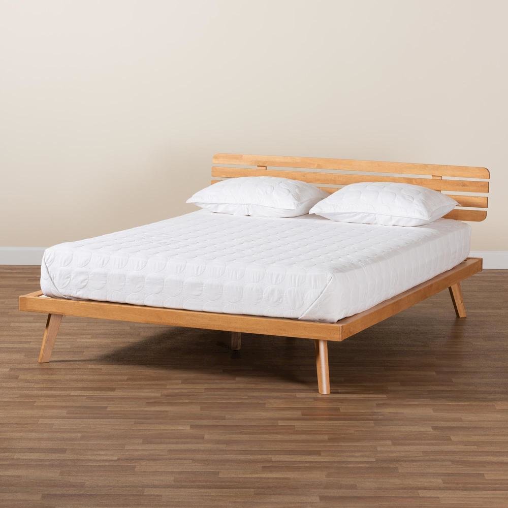 Joaquin Modern Japandi Rustic Brown Finished Wood Queen Size Platform Bed. Picture 18