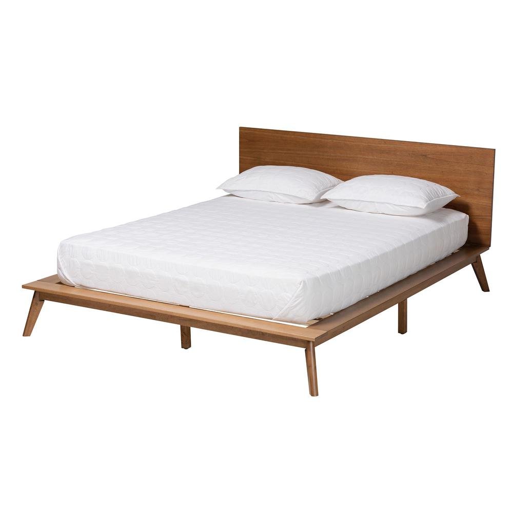 Wheatley Mid-Century Modern Walnut Brown Finished Wood King Size Platform Bed. Picture 11