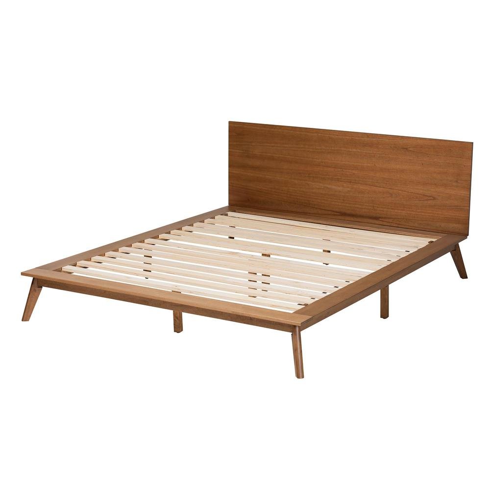Wheatley Mid-Century Modern Walnut Brown Finished Wood King Size Platform Bed. Picture 13