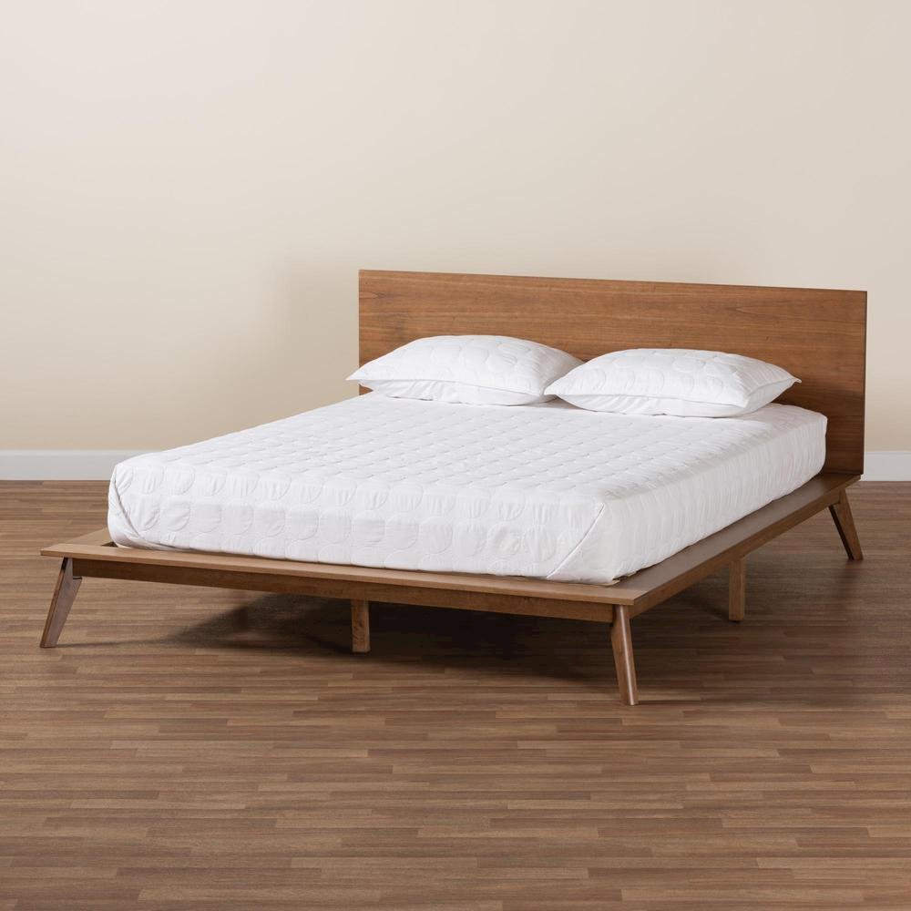 Wheatley Mid-Century Modern Walnut Brown Finished Wood King Size Platform Bed. Picture 18