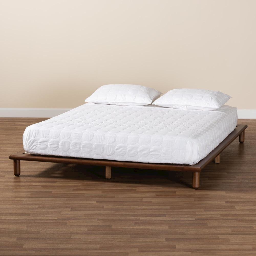 Alivia Mid-Century Modern Walnut Brown Finished Wood Queen Size Bed Frame. Picture 16