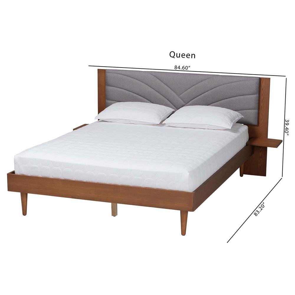 Walnut Brown Wood King Size Platform Bed With Floating Side Table. Picture 21