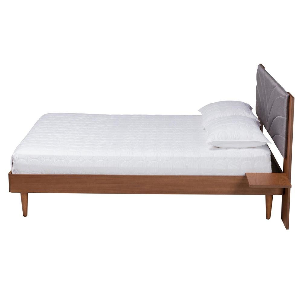 Walnut Brown Wood King Size Platform Bed With Floating Side Table. Picture 13