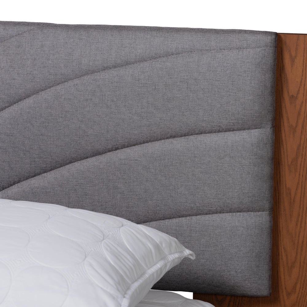 Walnut Brown Wood King Size Platform Bed With Floating Side Table. Picture 15