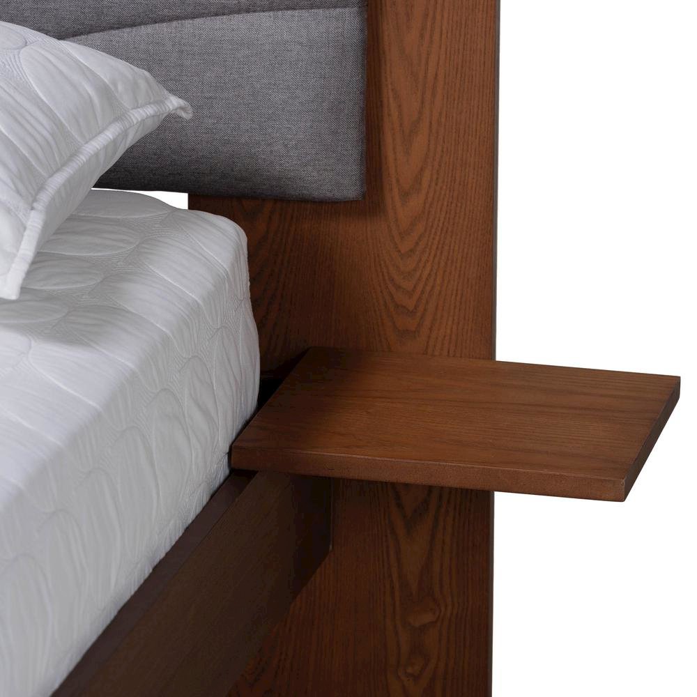 Walnut Brown Wood King Size Platform Bed With Floating Side Table. Picture 16