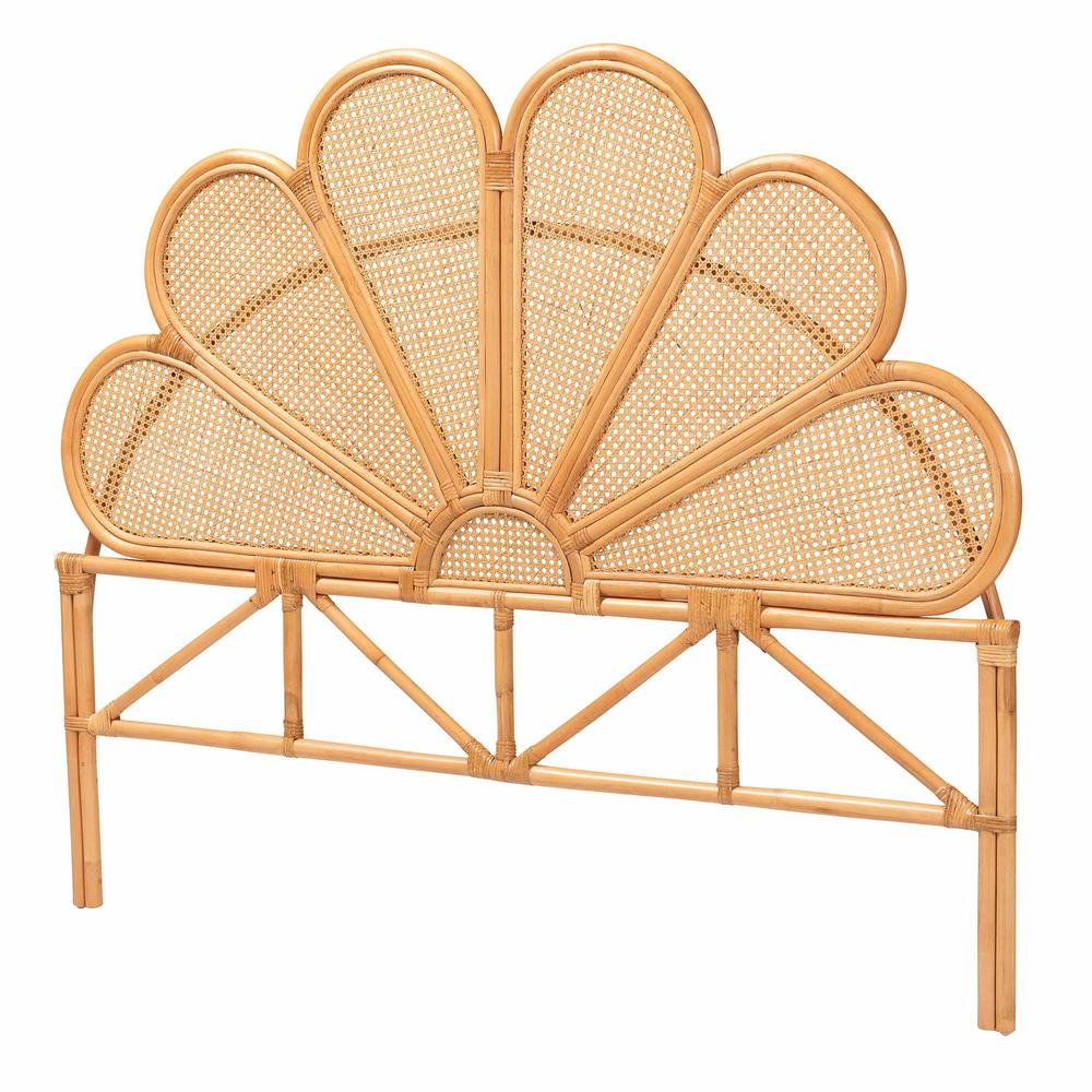 Flower Modern Bohemian Honey Rattan Queen Size Standalone Headboard. Picture 8