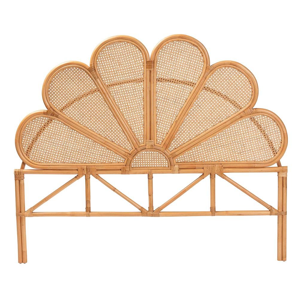 Flower Modern Bohemian Honey Rattan Queen Size Standalone Headboard. Picture 9