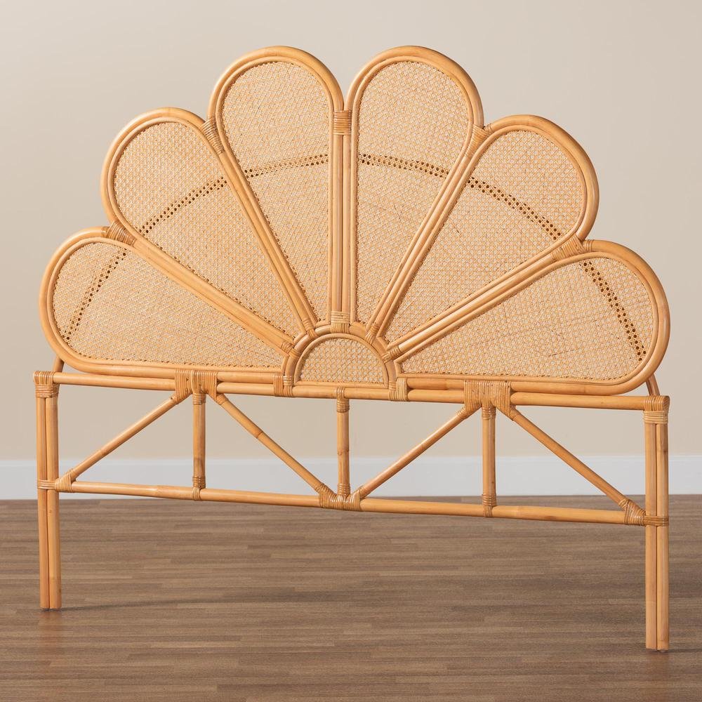Flower Modern Bohemian Honey Rattan Queen Size Standalone Headboard. Picture 12