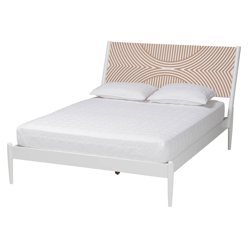 Louetta Coastal White King Size Platform Bed with Carved Contrasting Headboard. Picture 11