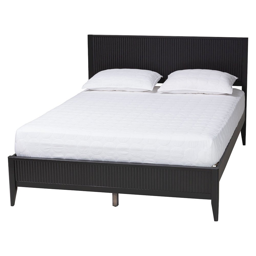 Primrose Mid-Century Black Fluted Wood King Size Platform Bed. Picture 11