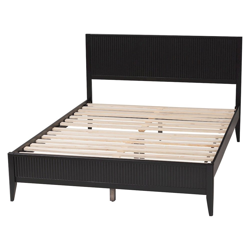 Primrose Mid-Century Black Fluted Wood King Size Platform Bed. Picture 13