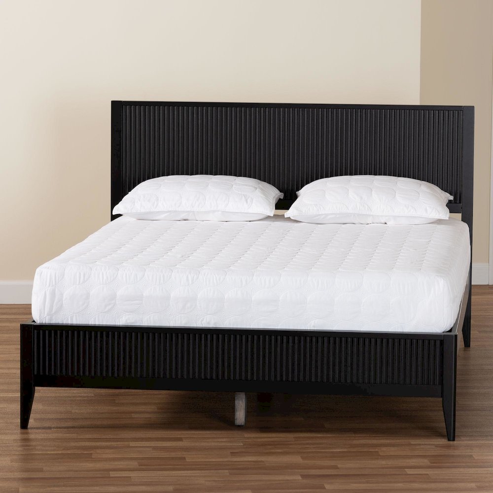 Primrose Mid-Century Black Fluted Wood King Size Platform Bed. Picture 18