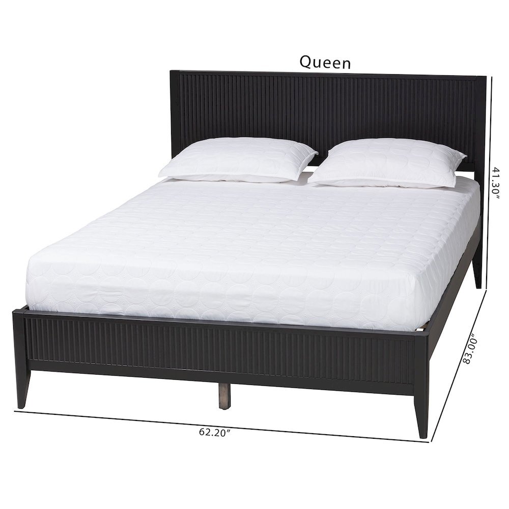 Primrose Mid-Century Black Fluted Wood King Size Platform Bed. Picture 19