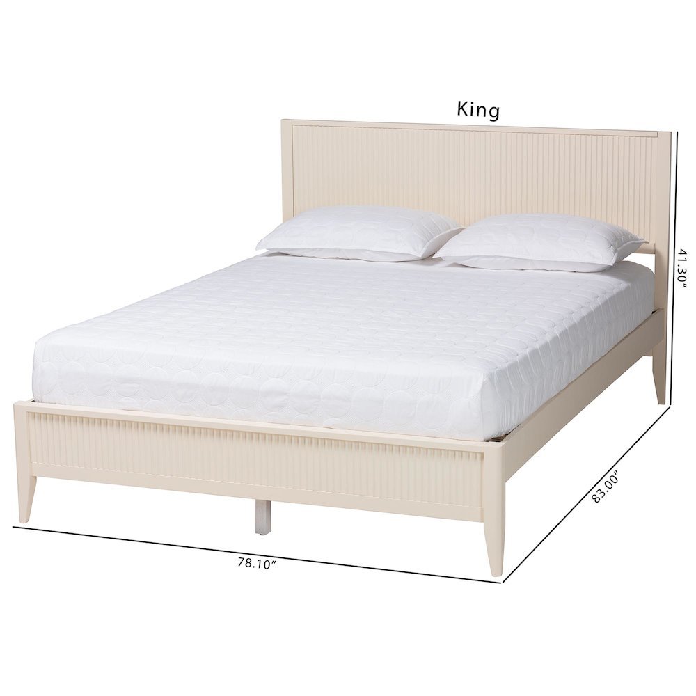 Primrose Mid-Century Ivory Fluted Wood King Size Platform Bed. Picture 20