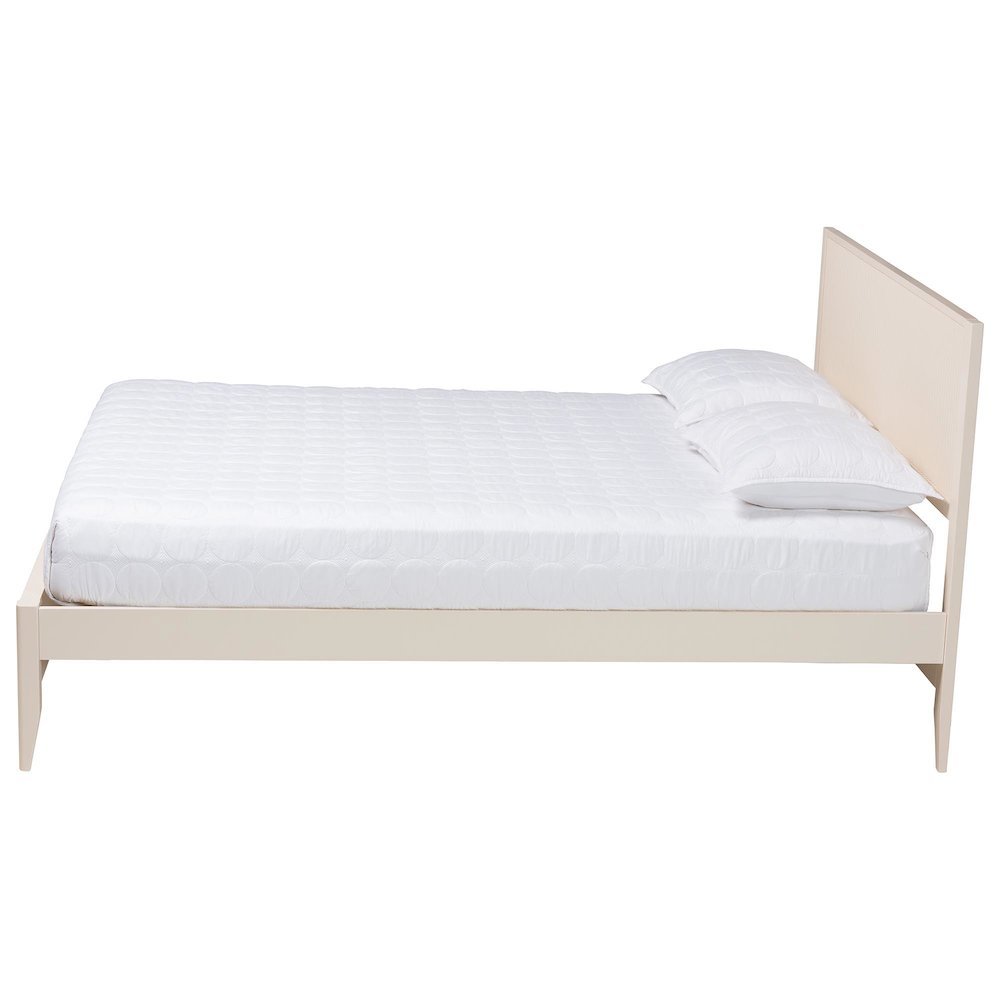 Primrose Mid-Century Ivory Fluted Wood King Size Platform Bed. Picture 12