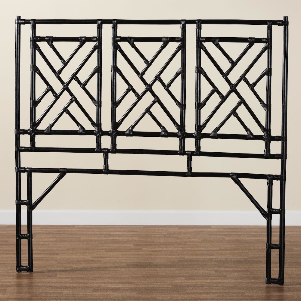 Karavo Bohemian Black Natural Rattan King Size Standalone Headboard. Picture 14