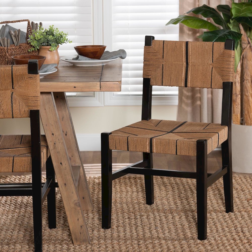 Prita Bohemian Paper Loom and Black Mahogany Wood Dining Chair. Picture 22