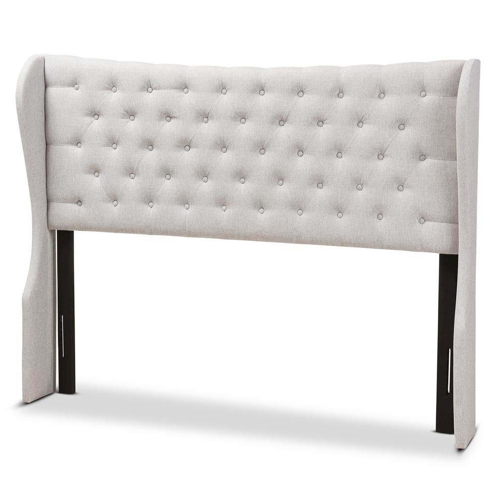 Greyish Beige Fabric Button-Tufted King Size Winged Headboard. Picture 7